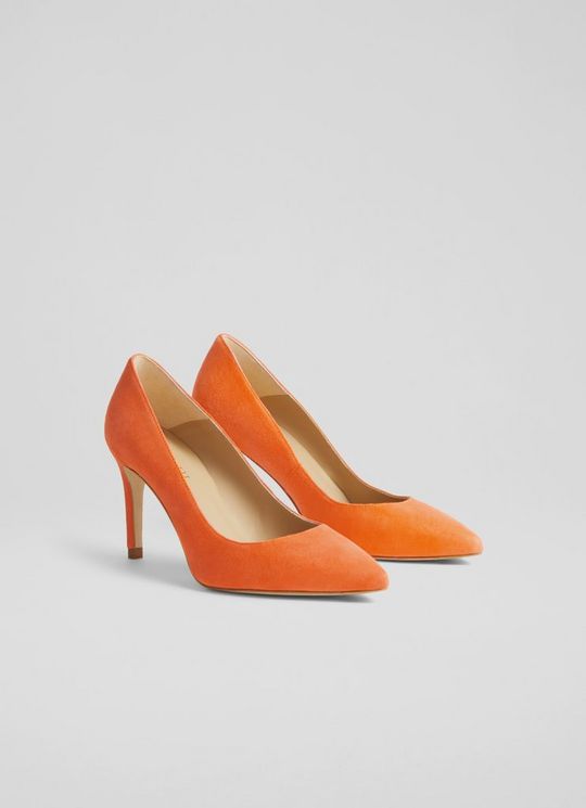 Classic Floret Orange Suede Pointed Toe Courts