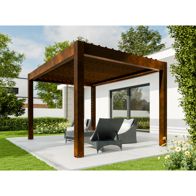 Pergola bioclimatique Capri LDD effet rouillé 4 x 3 x 2,5 m