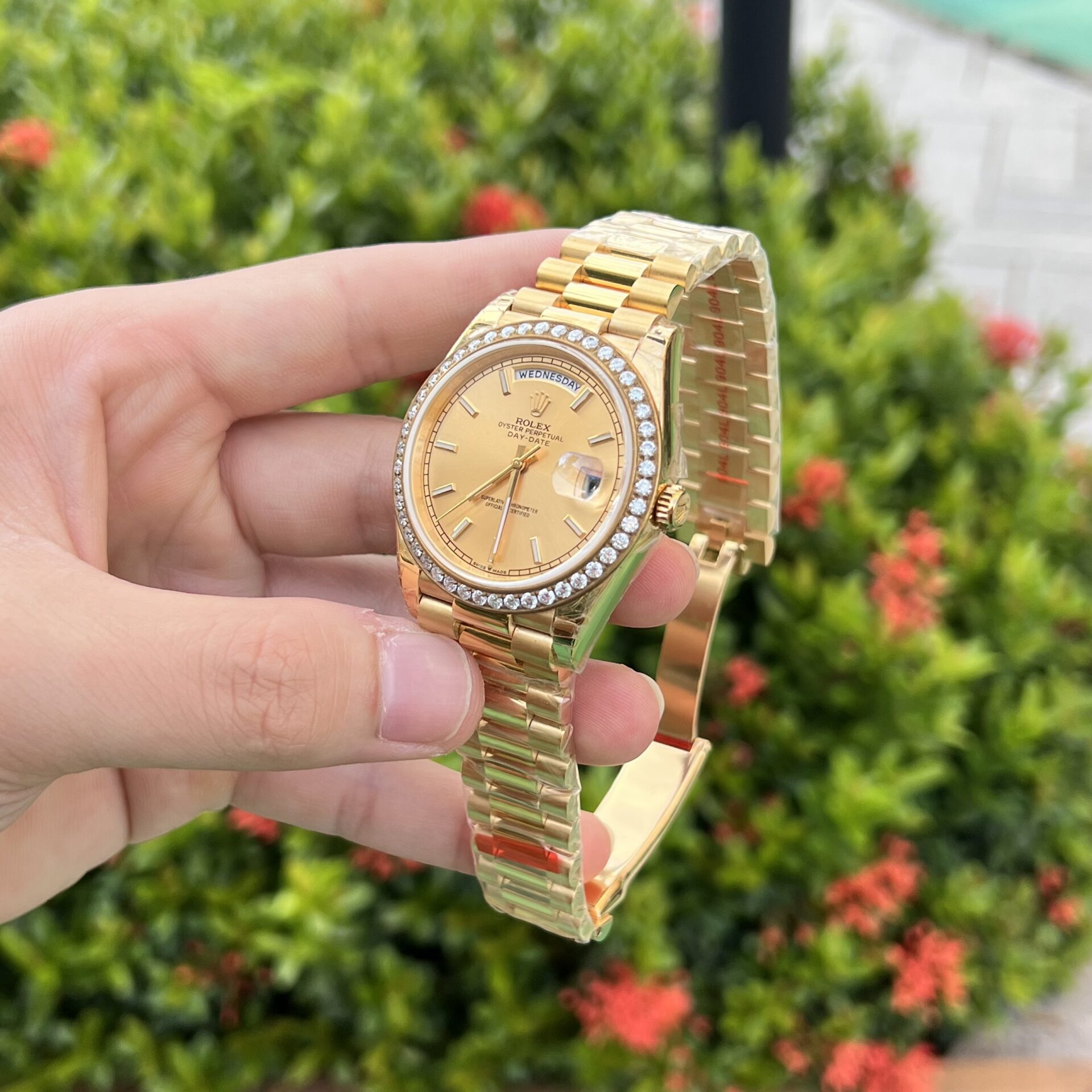 Rolex Day-Date YG Plated Champagne Dial CZ Diamonds 40mm AAA Replica