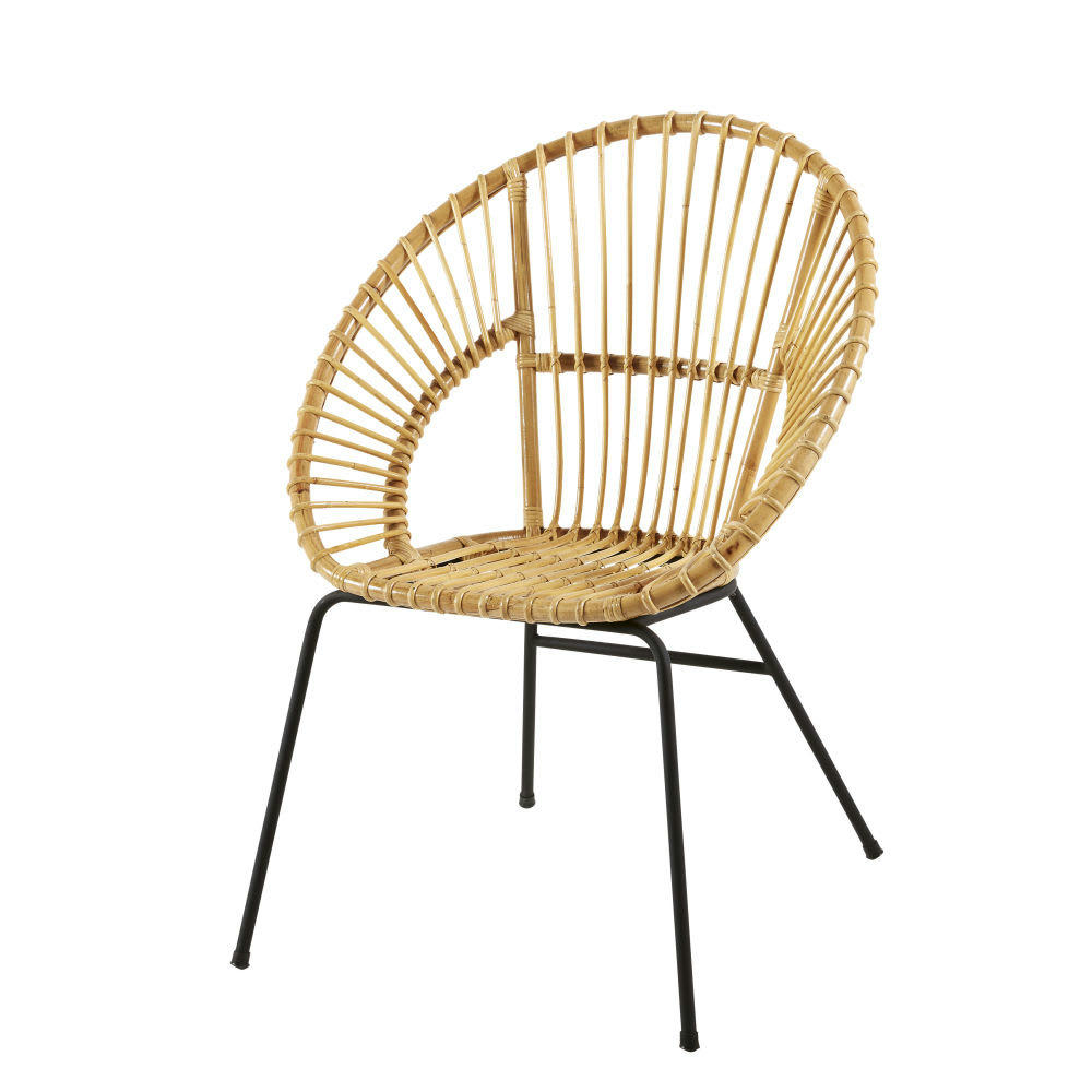 Zen Market - Fauteuil en rotin et métal noir