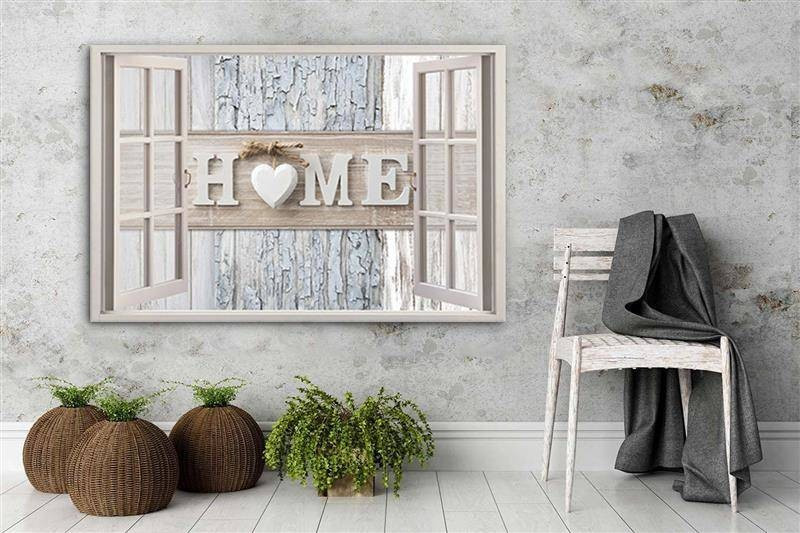 Feeby Obraz Okno Napis Home Serce shabby chic 60x40
