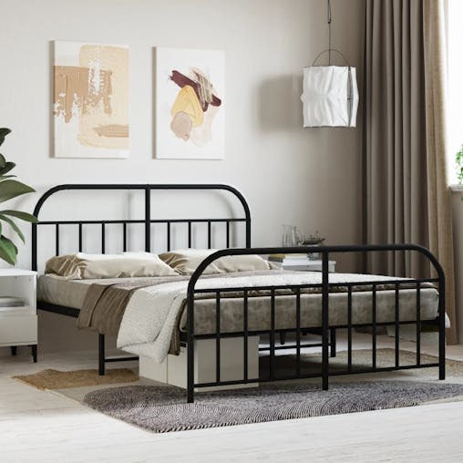 NNEVL Metal Bed Frame with Headboard and Footboard Black 153x203 cm Queen