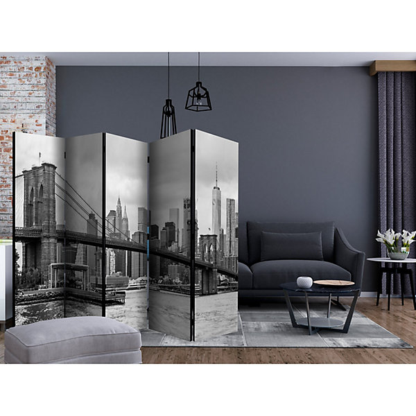 Paravent 5 volets Road to Manhattan II, Décor Urbain 225 x 172 cm Noir et blanc