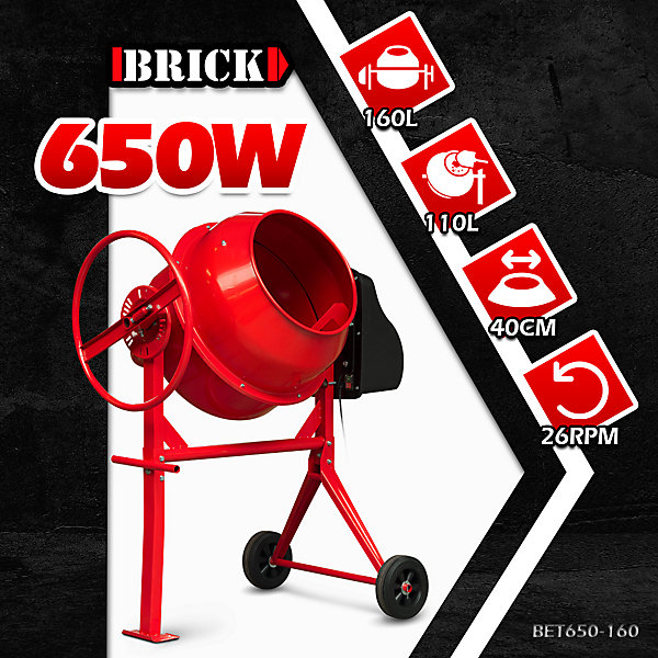 Bétonnière 650w - Capacité du tambour 160L - Avec roues - Brick