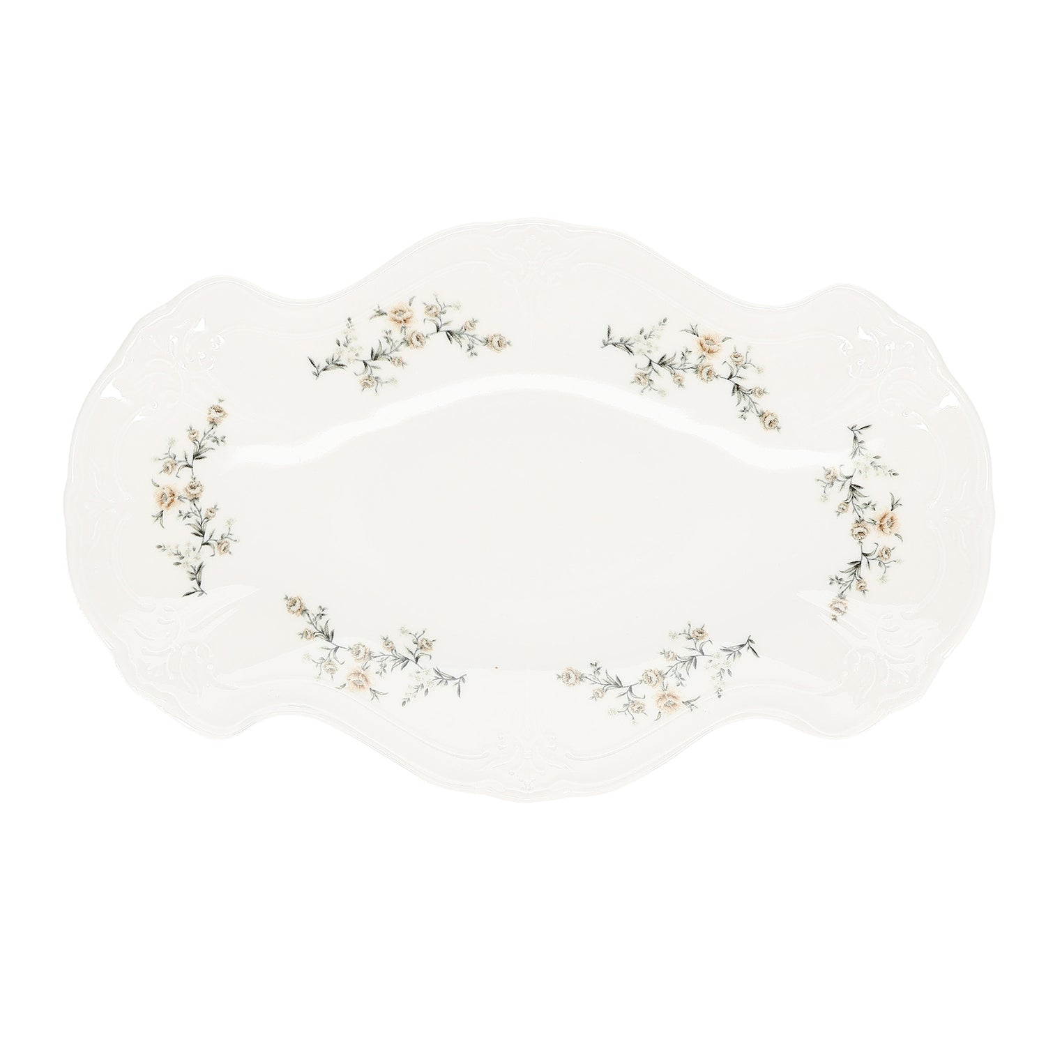 Bonbistro - Serveerschaal 39x25cm brown flower Retro - Set van 2