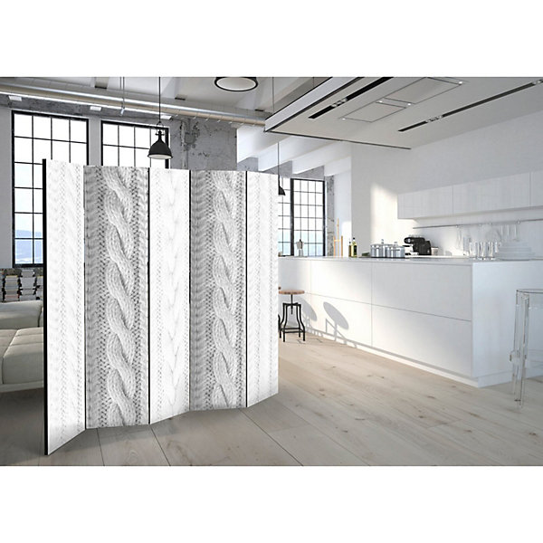 Paravent Tricot Blanc II Design 5 Panneaux - Intimité et Style 225 x 172 cm Blanc