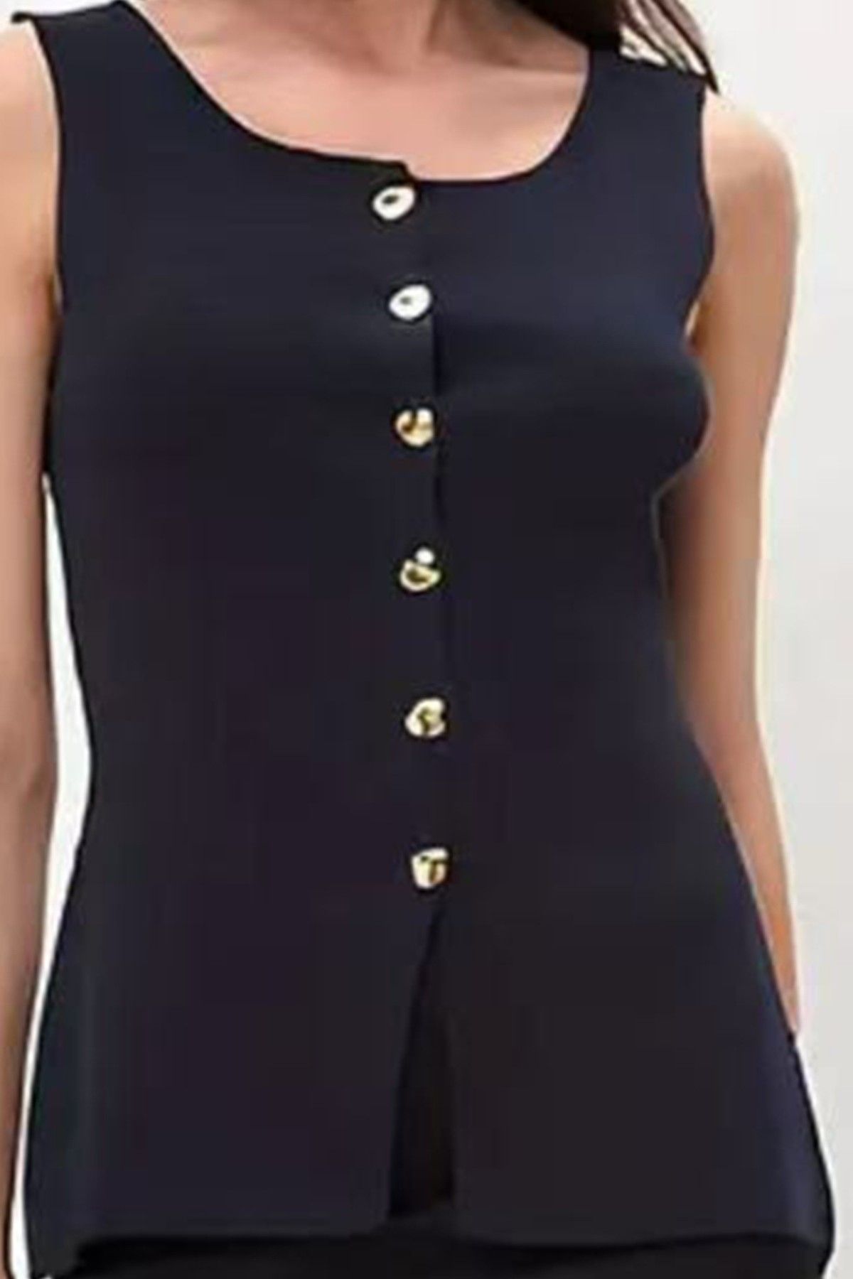 PEACH ACCESSORIES Sculptural Peplum Vest with Gold Buttons