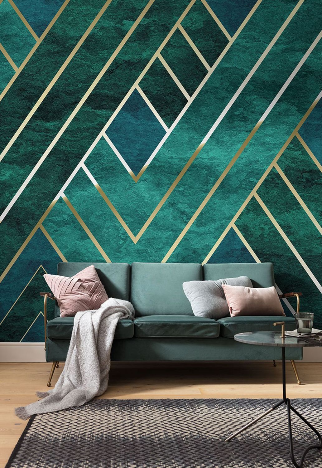 Sanders & Sanders fotobehang art deco groen, blauw en goud - 300 x 250 cm - 612339