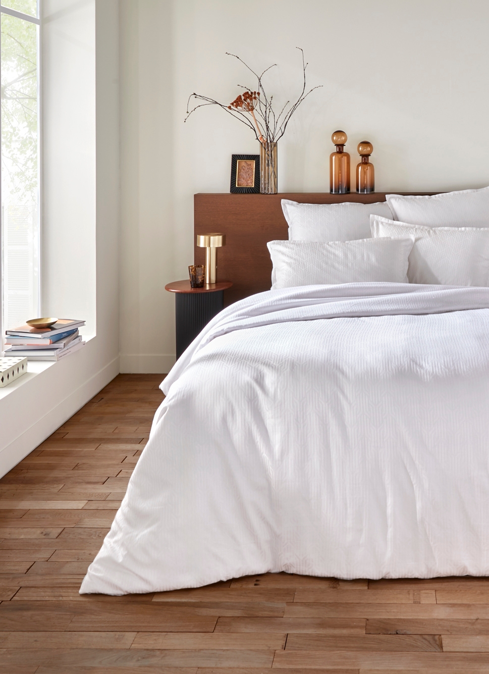 HOUSSE DE COUETTE JACQUARD MOTIF GÉOMÉTRIQUE LAIT
