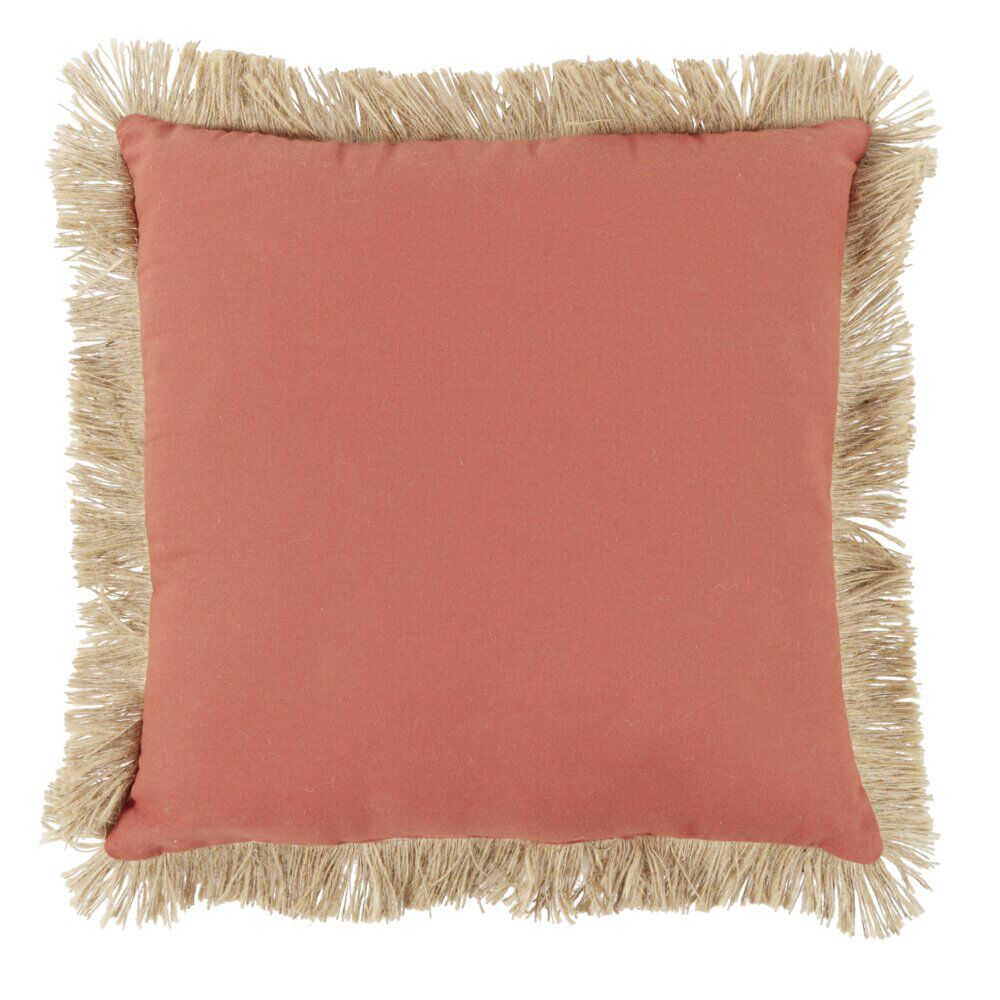 Coussin déco franges jute 45x45cm rouge