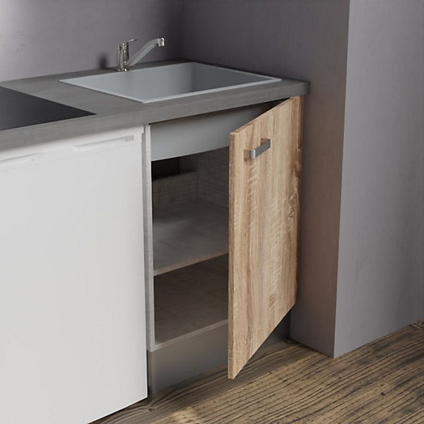 Kitchenette K02 - 120 cm - Façades : Bois - Plan de travail : Gris béton - Crédences : Non - Evier Gris