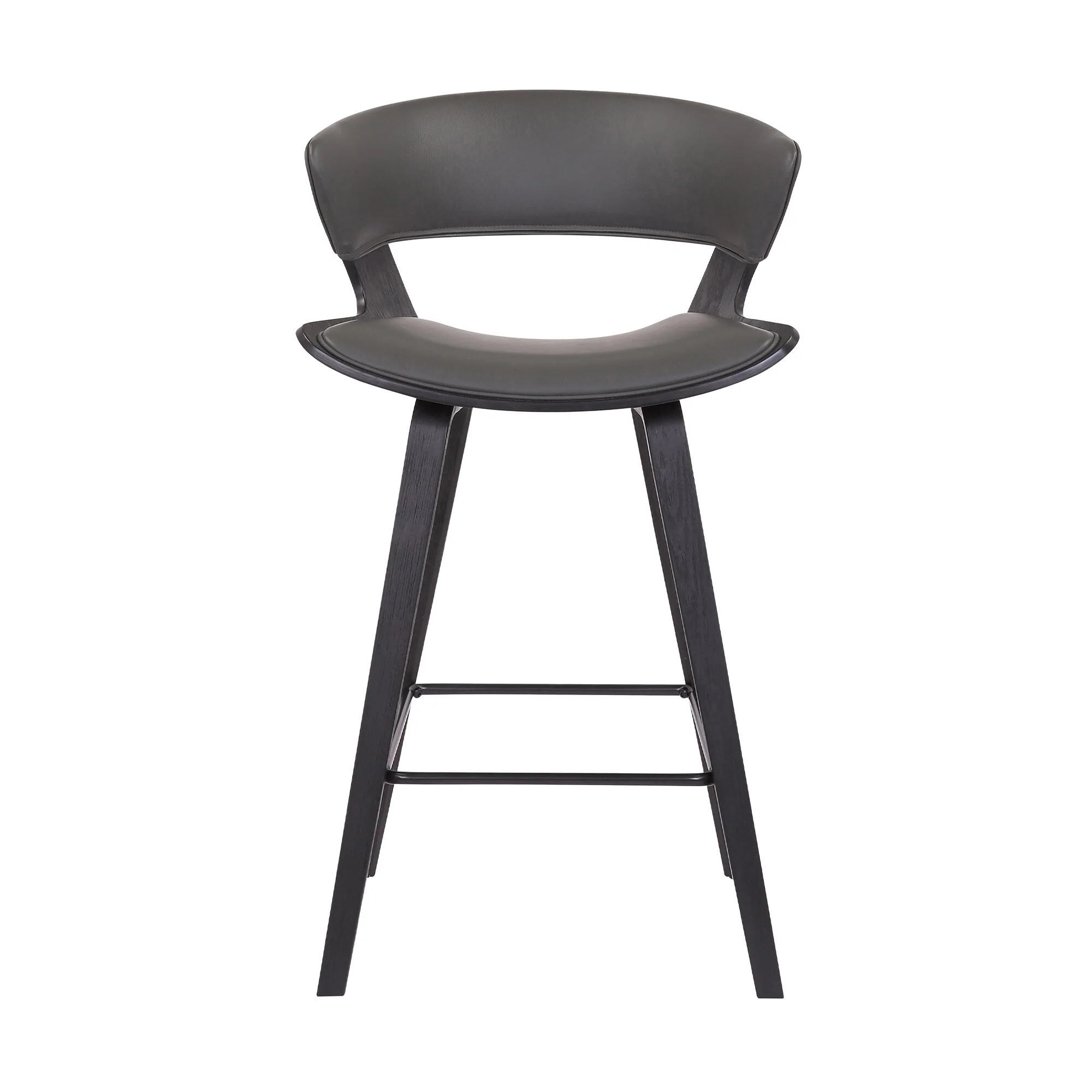 Gray Faux Leather and Wood Modern Bar Stool