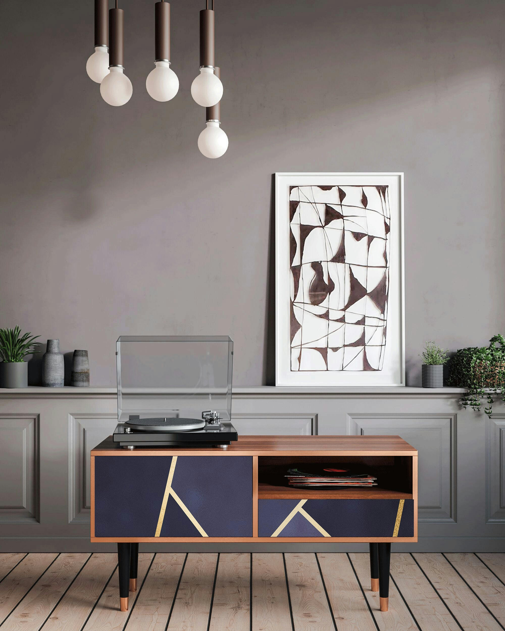 THE AMETHYST - Meuble TV  bleu 1 tiroir et 1 porte L 115 cm