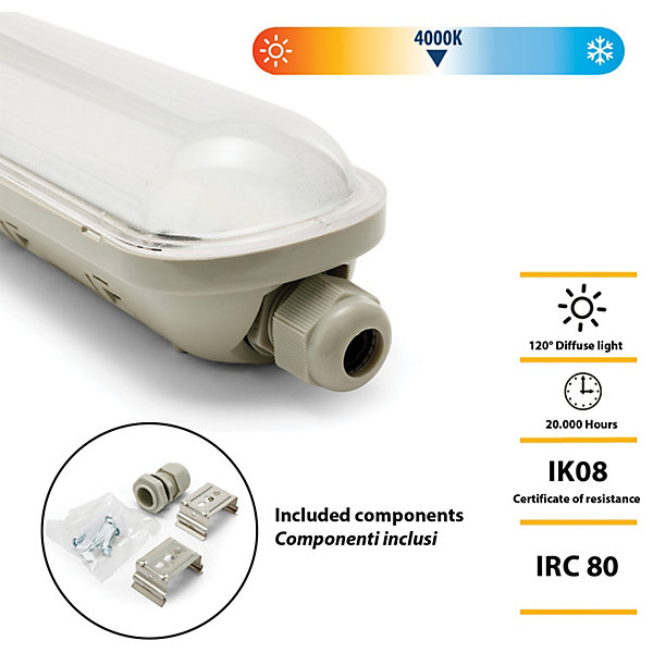 ECOPOWER: Plafonnier LED étanche, 120cm, 5200lm, extensible