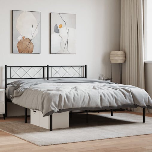 NNEVL Metal Bed Frame with Headboard Black 150x200 cm