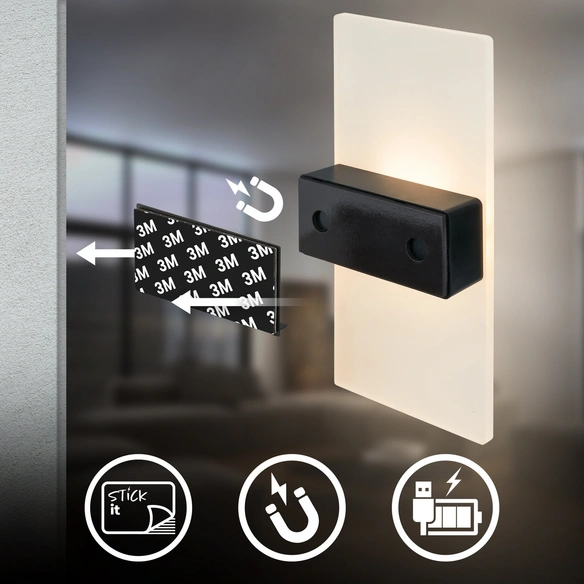 Leuchte, LED Akku Wandleuchte mit Sensor, 2,5 W, goldfarben