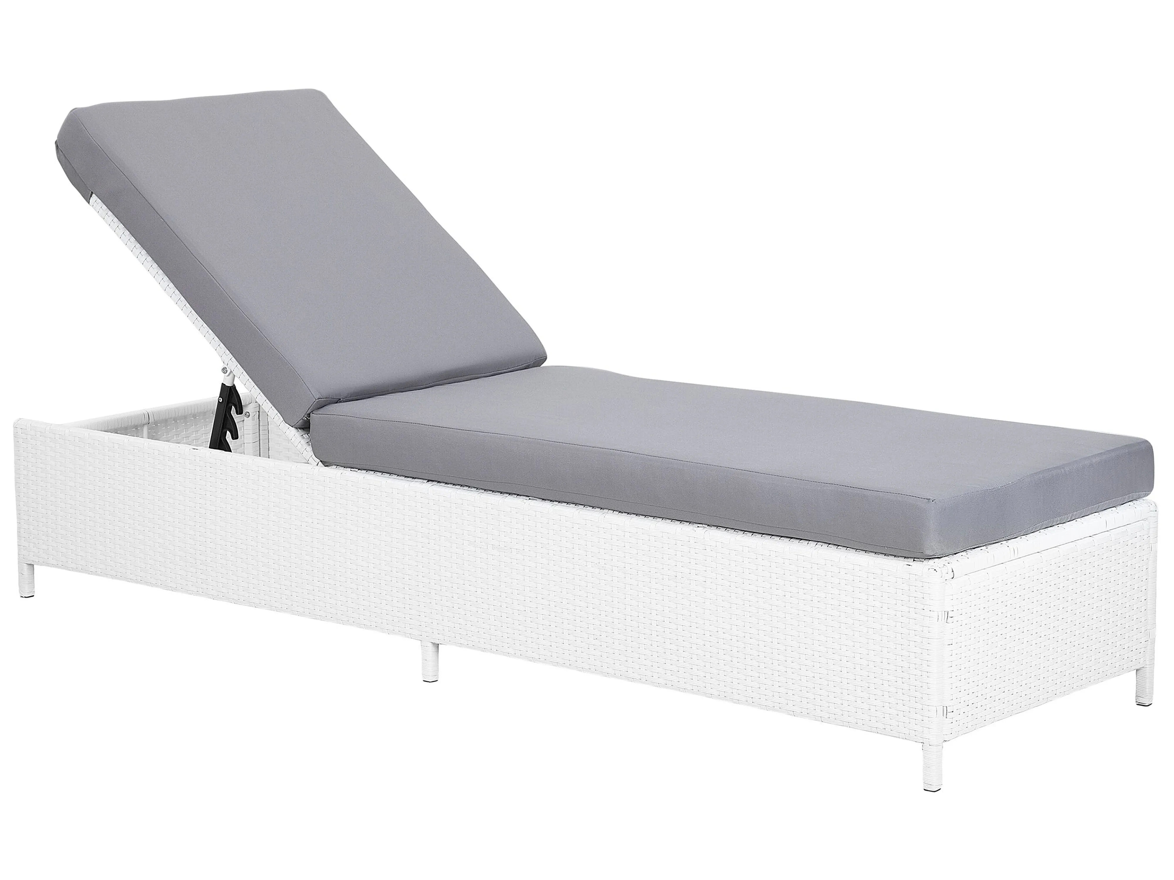 Sun Lounger with Cushion TURIN Reclining PE Rattan White