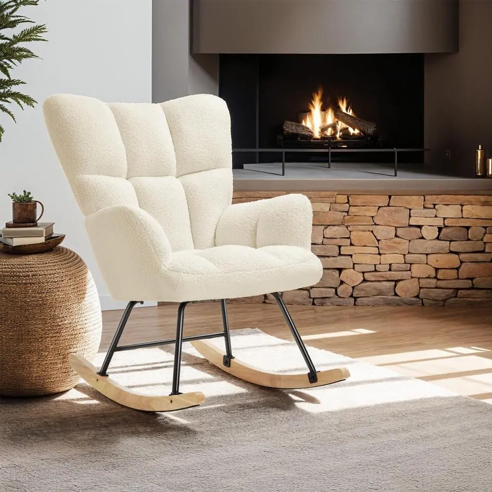 tectake Schommelstoel Torve, gestoffeerd, gestikt patroon, houten sleden