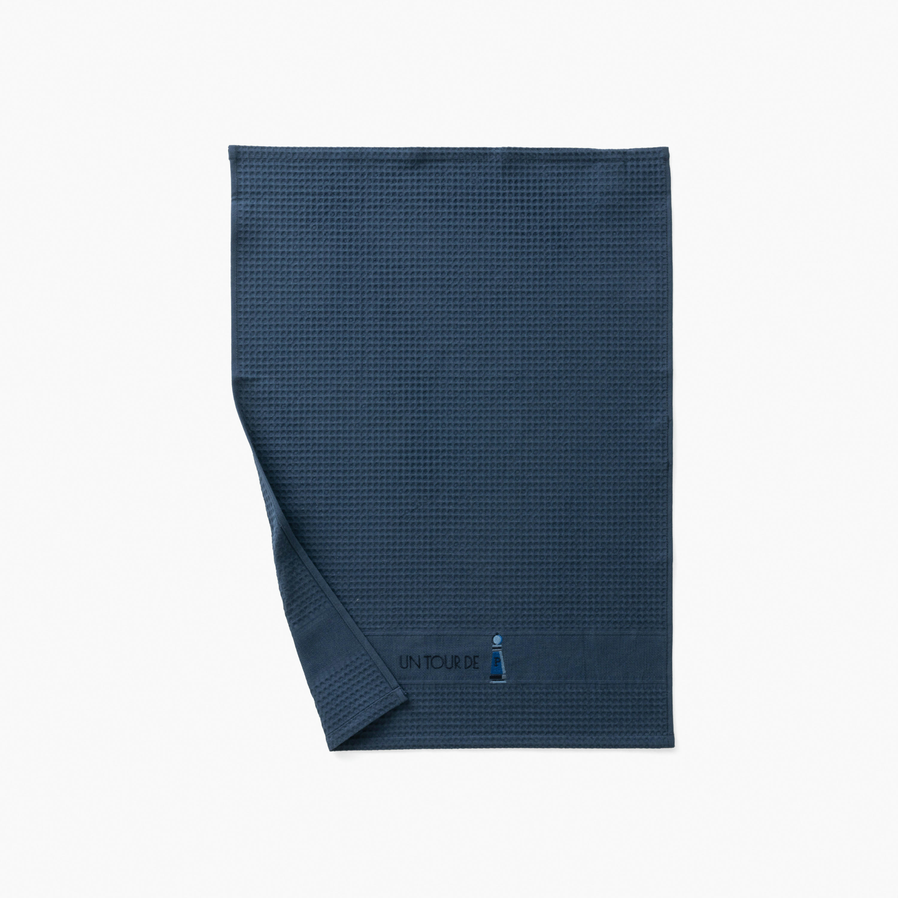 SAVEURS - Torchon de cuisine Marine nid d'abeille brodé bleu 50 x 70 cm