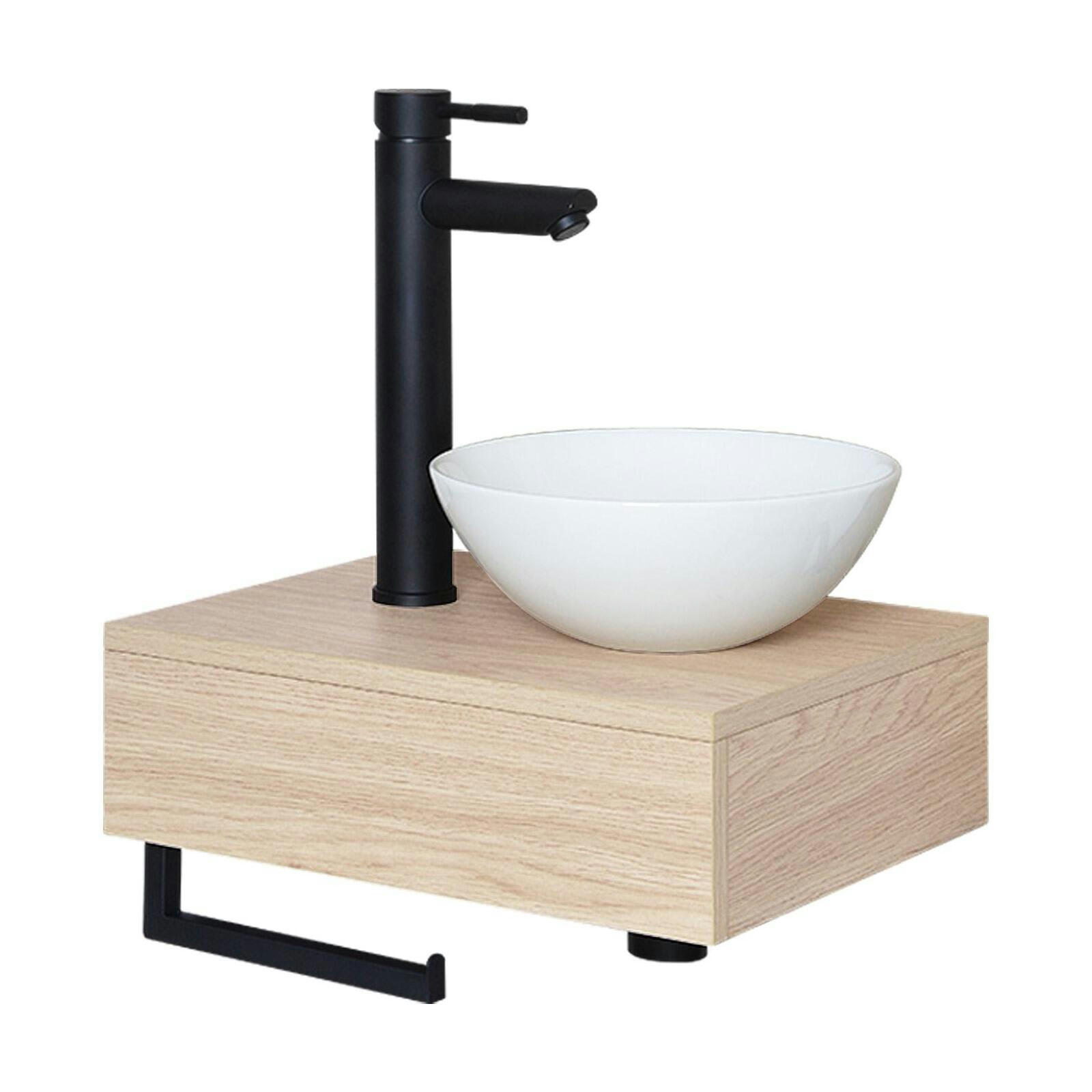 SOHO - Meuble lave-mains  plan épais vasque blanche