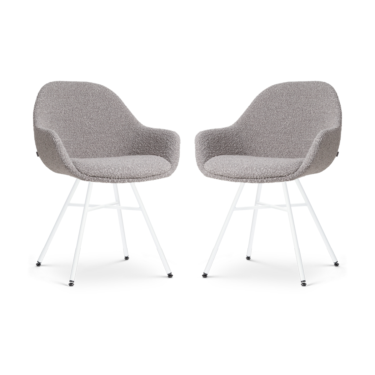 Nolon Noa-Mae Eetkamerstoelen Set van 2 - Bouclé Taupe - Witte Poten
