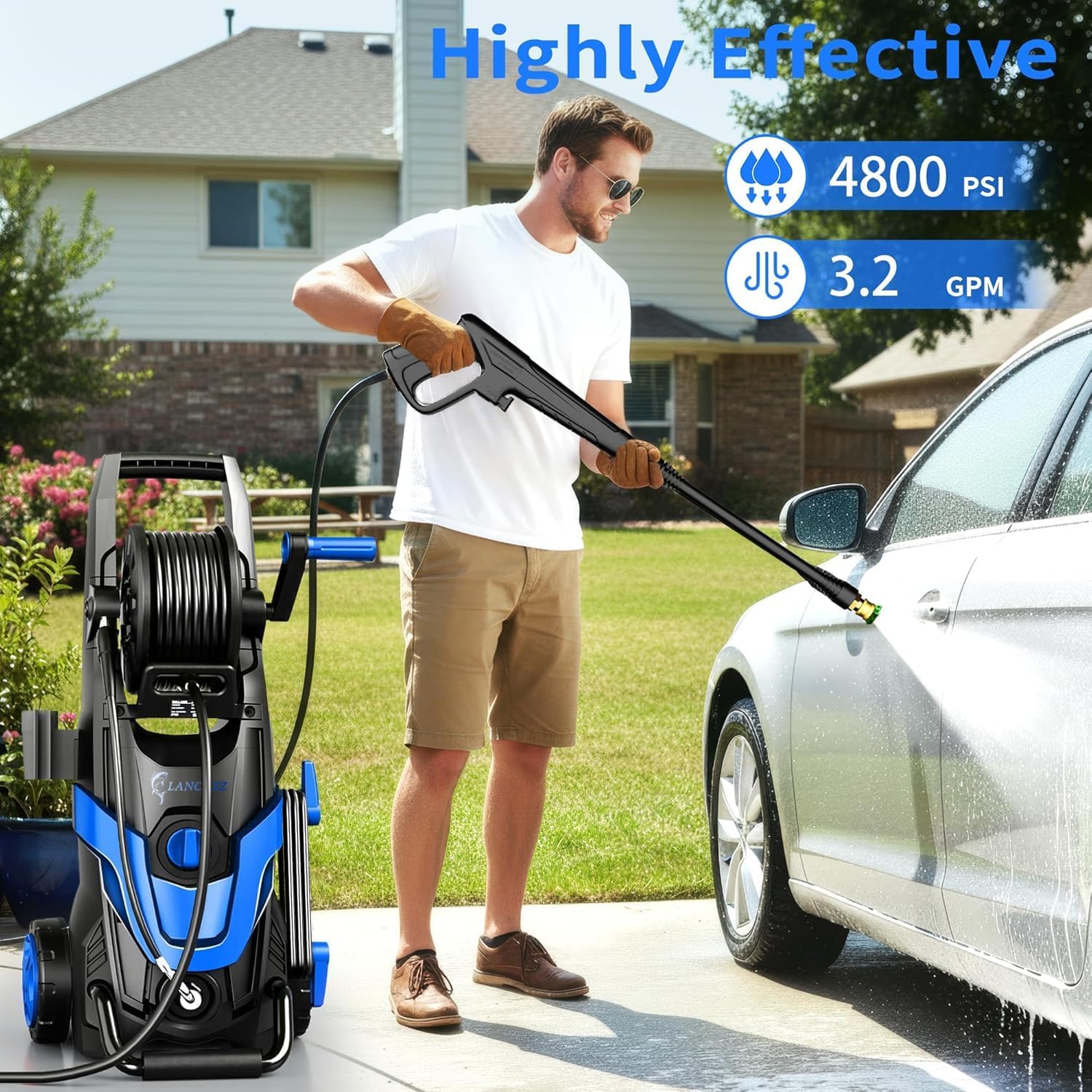 2026 Upgrade Pressure Power Washer 4800PSI w/4 Quick Connect Nozzles  Inlet Hose & Filter&500ML Soap Tank  High Cleaning Machine for Cars/Fences/Driveways/Patios/Home Cleaning Blue