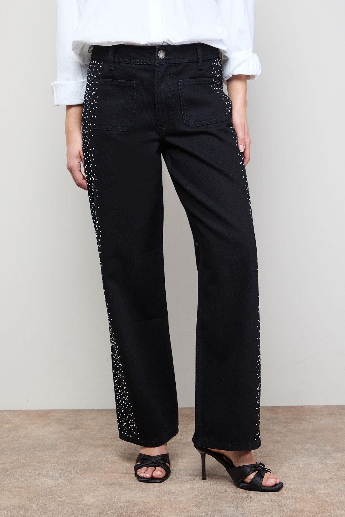 Oasis Hotfix Pocket Detail Wide Leg Jean