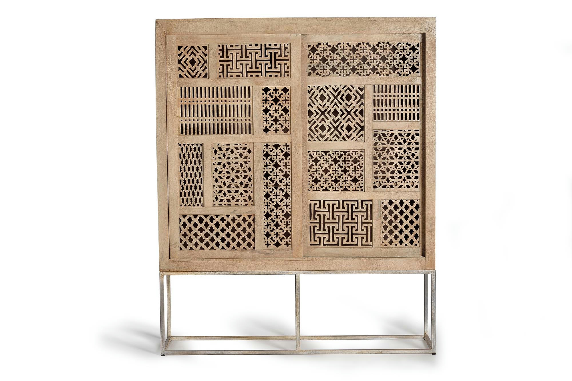 STYLE - Vitrine en bois de teck et pieds en métal de couleur naturelle