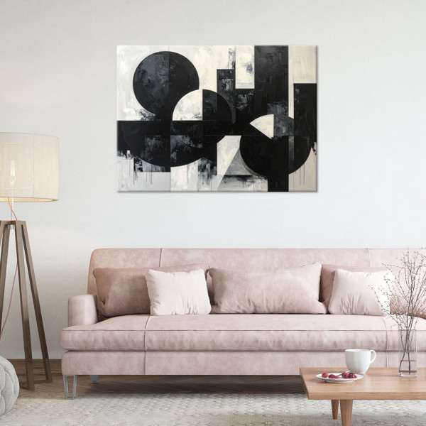 Obraz do salonu biura, Abstrakcyjna kompozycja koła kształty czarno 30x20