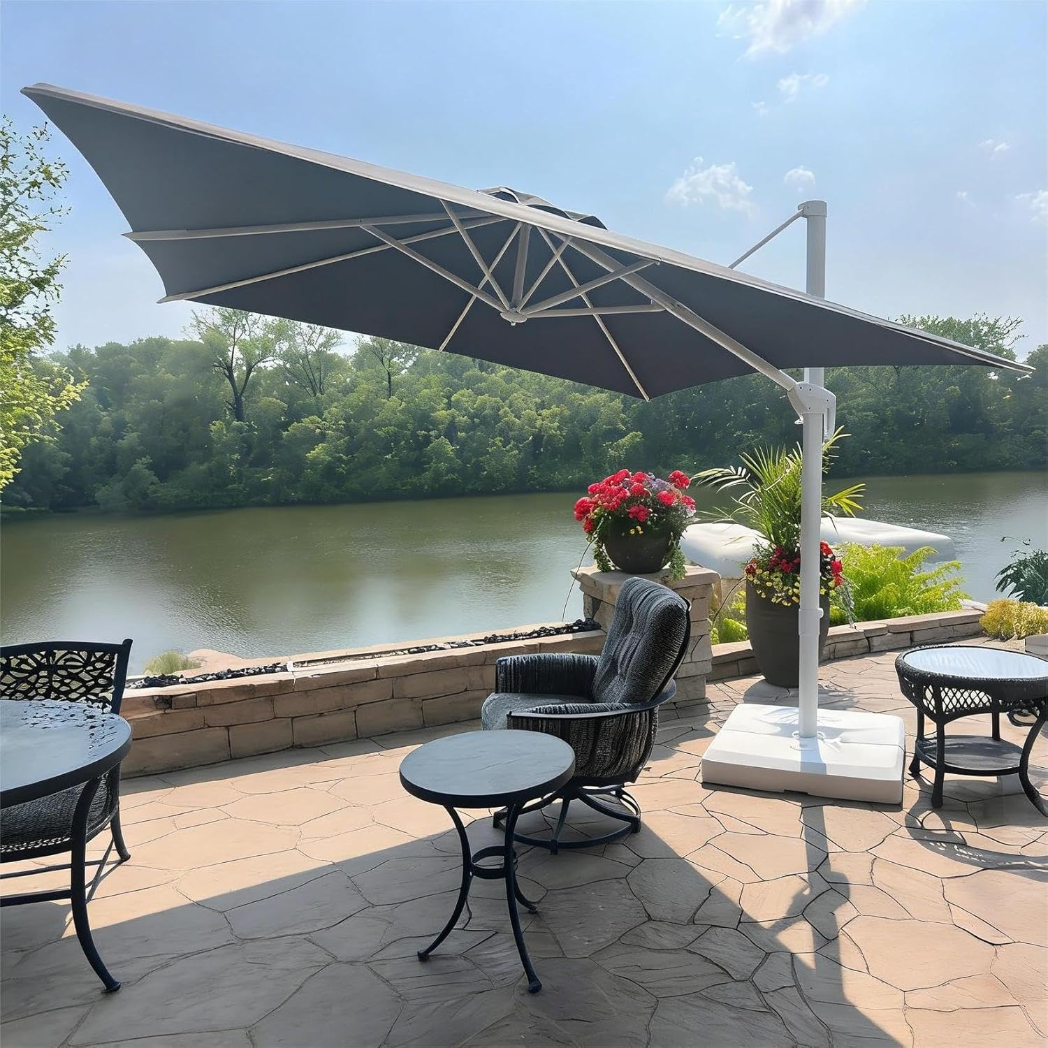 PURPLE LEAF 10 FT Patio Umbrella White Cantilever Umbrella Square Aluminum Offset Outdoor Umbrella Hanging Windproof with 360° Rotation for Garden Deck Pool, Grey