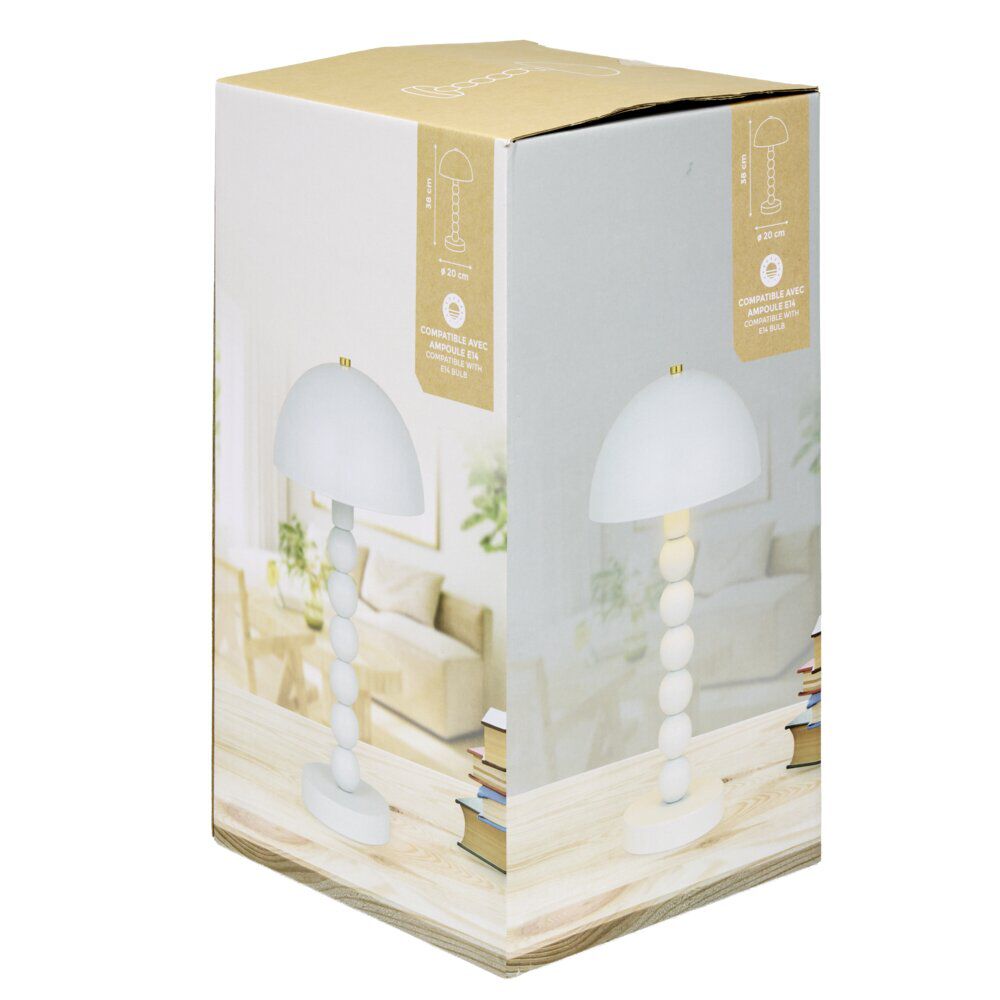 Lampe de table métal pied boules bois Ø20xH38cm (2 modèles blanc ou noir)