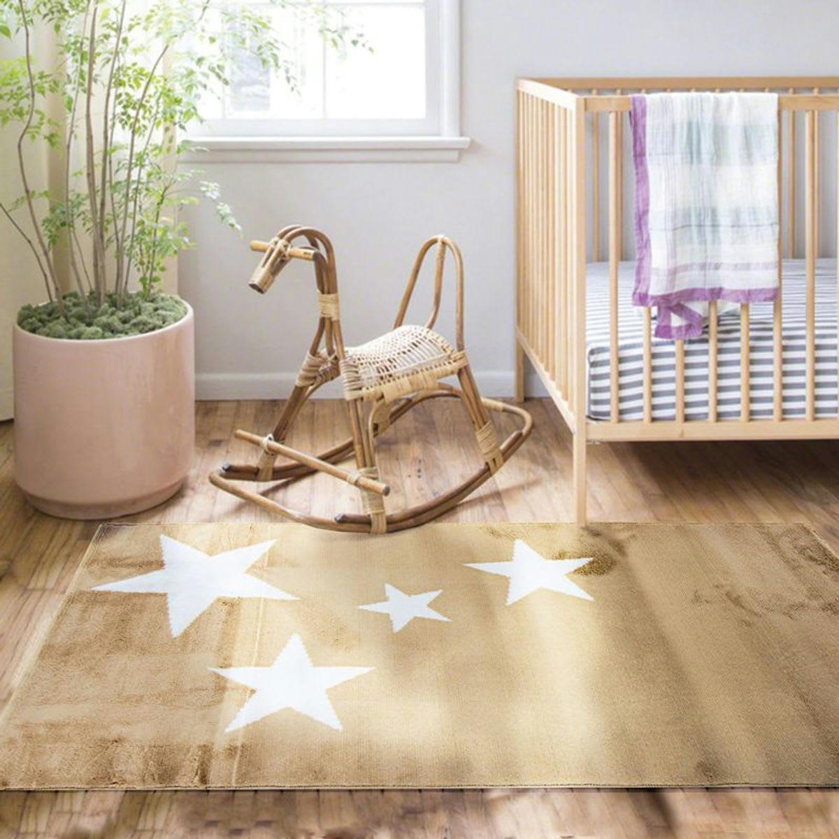 STARS - Tapis toucher laineux motifs étoiles beige 80x150