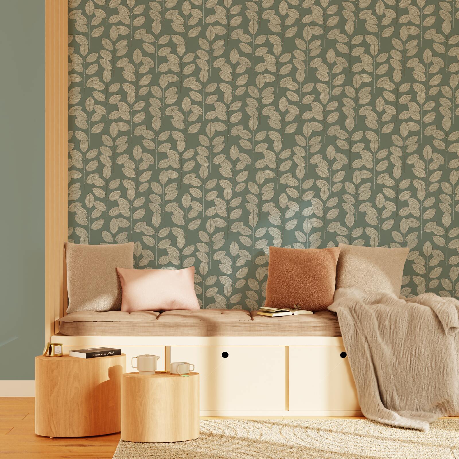 4MURS Papier peint intissé HENDI coloris vert de gris