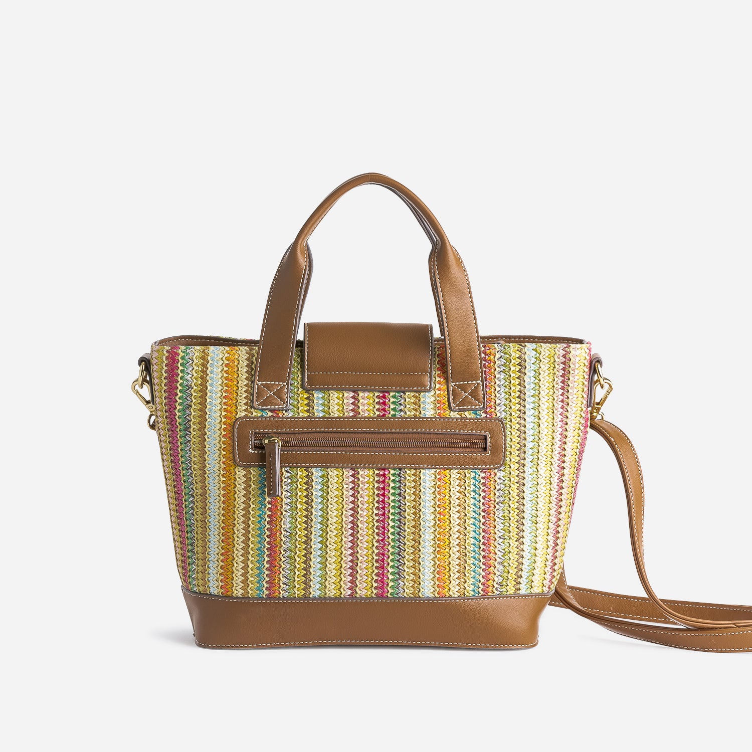 Sac à main camel et tressage multicolore