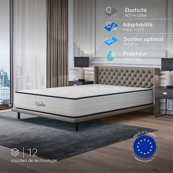 Matelas 150x190 - épais 32 cm - Mousse mémoire de forme - Blue Latex - Confort Ferme - 7 zones - Réversible - Durable - Upsilon