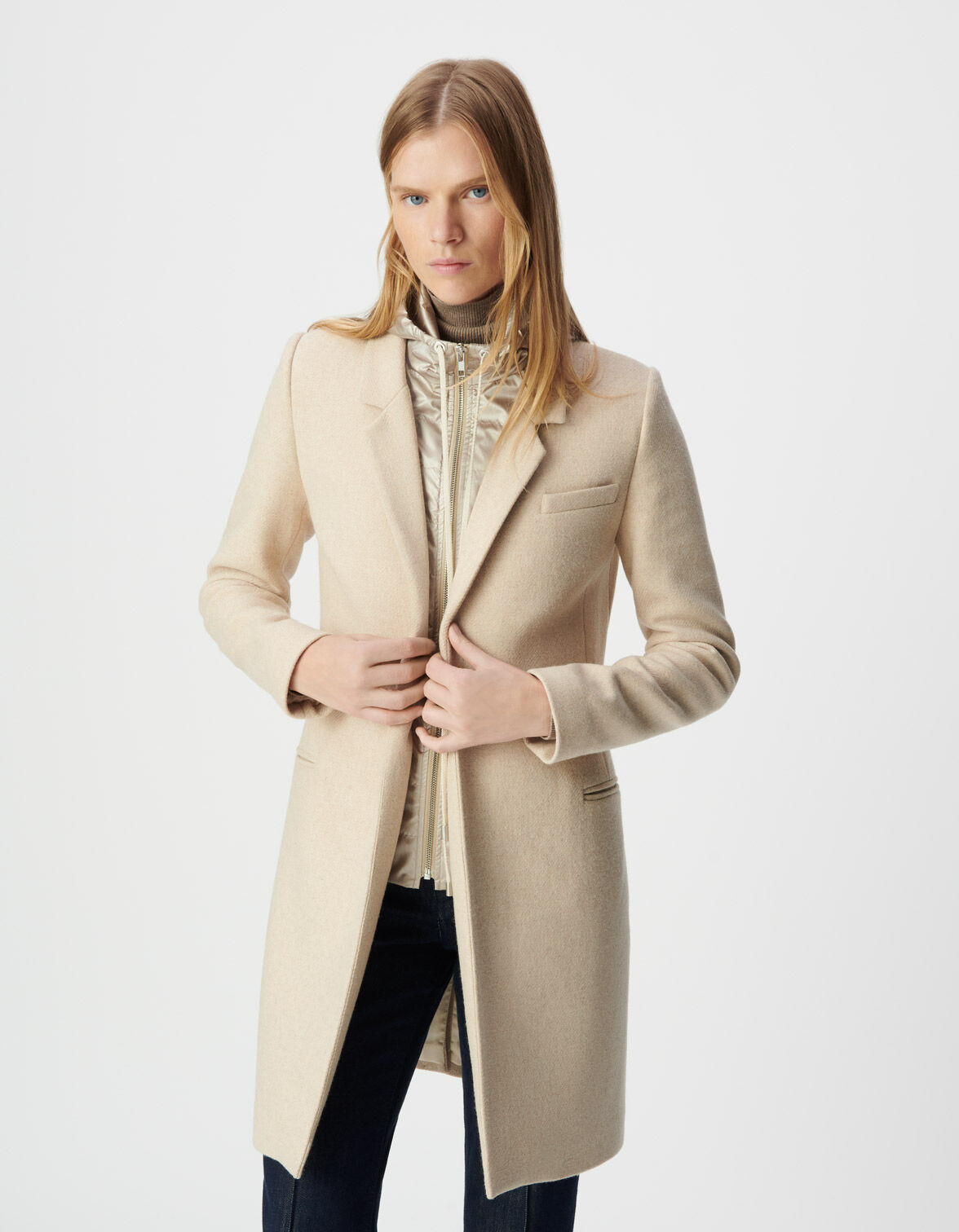 Manteau beige parementure capuche amovible Femme