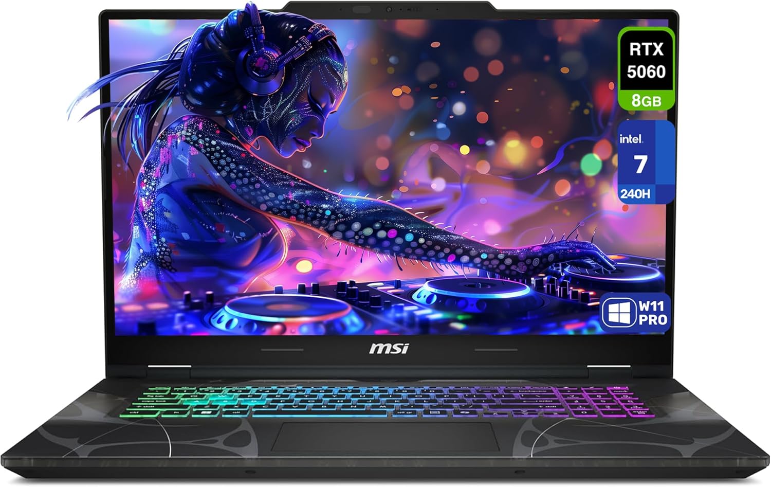 msi Cyborg 17 Gaming Laptop  Intel 7-240H  32 GB DDR5 RAM  2 TB PCIe SSD  17.3 FHD (1920x1080) 144Hz Display  Nvidia G-Force RTX 5060  4-Zone RGB Keyboard  W11 Pro  Translucent Black