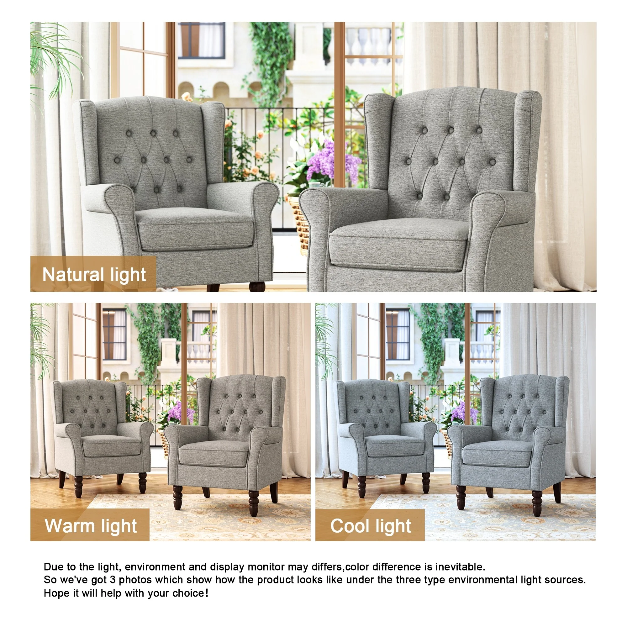 Tufted Wingback Upholstered Accent Chairs Set of 2