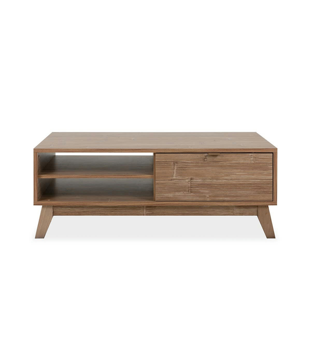 BUDAPEST - Table basse 2 tiroirs et 2 niches effet bois - L108 x H41 cm