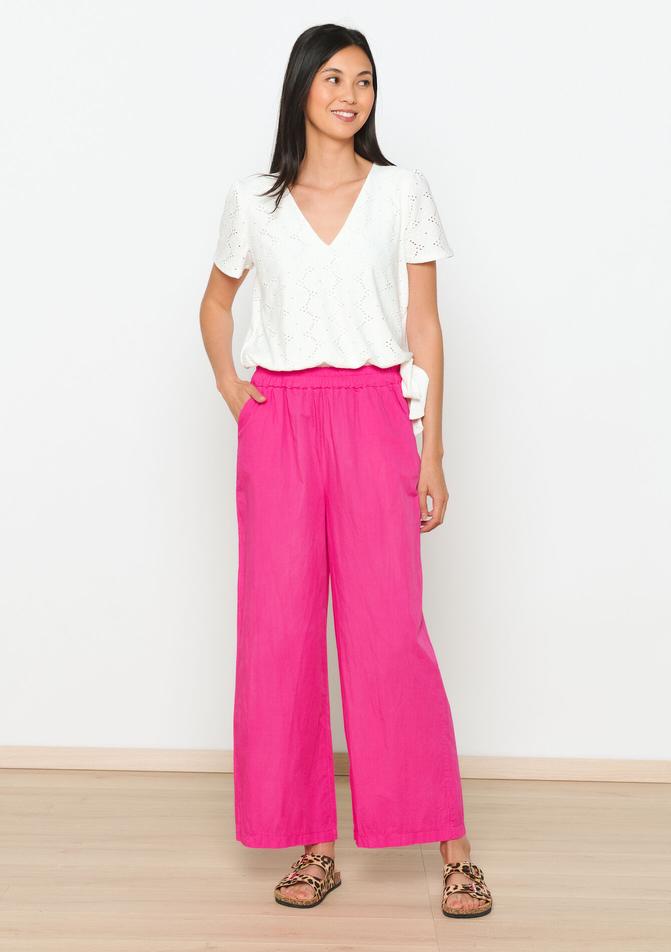 Wijde popeline broek