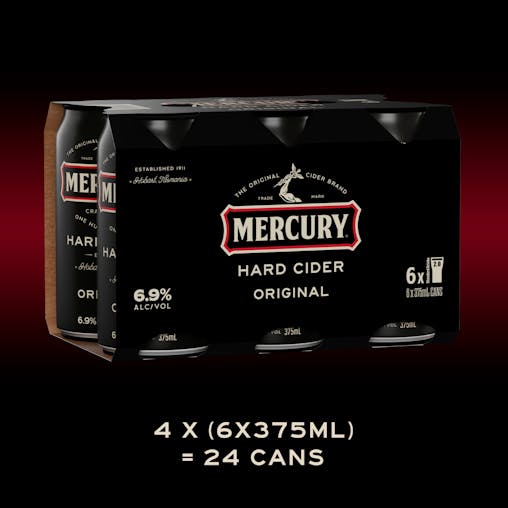 Mercury Hard Cider, Full Flavoured with a Smooth Finish, Crisp & Refreshing, 6.9% ABV, 375mL (Case of 24 Cans)