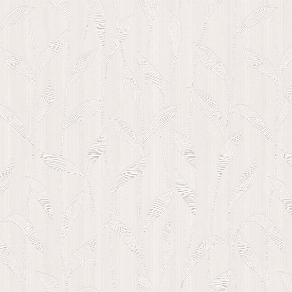 Papier peint à peindre vinyle intissé texturé feuillage blanc L. 2500 x l. 106 cm GoodHome Beeston