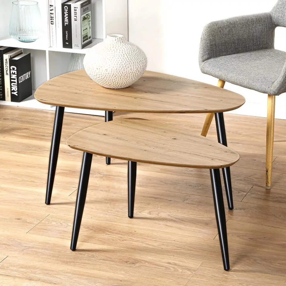 CALICOSY - Set van 2 Salontafels - Licht hout - 42x80x60 cm