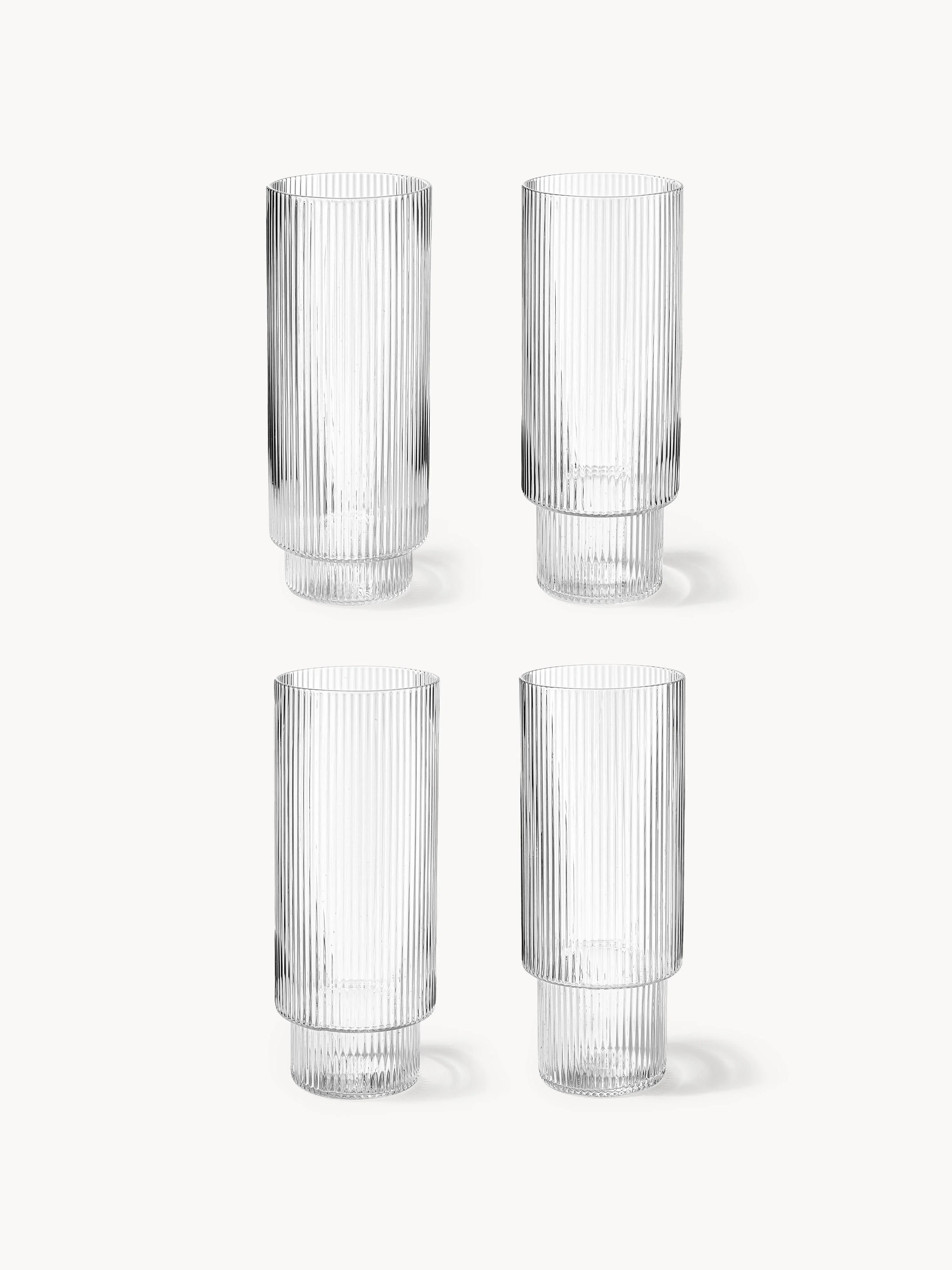 Mundgeblasene Highball-Gläser Ripple mit Rillenrelief, 4er-Set