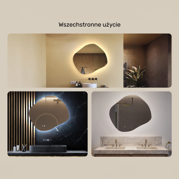Lustro łazienkowe LED 84x74cm - romb - LED Dual, włącznik, mata grzewcza