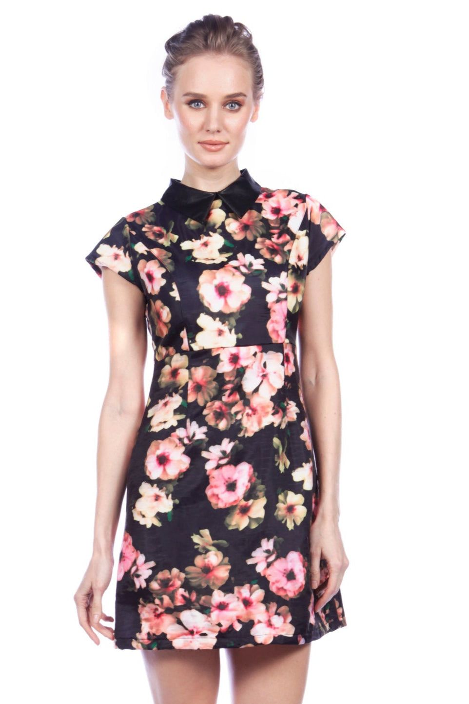 Cutie London Floral Print Collared Mini Dress