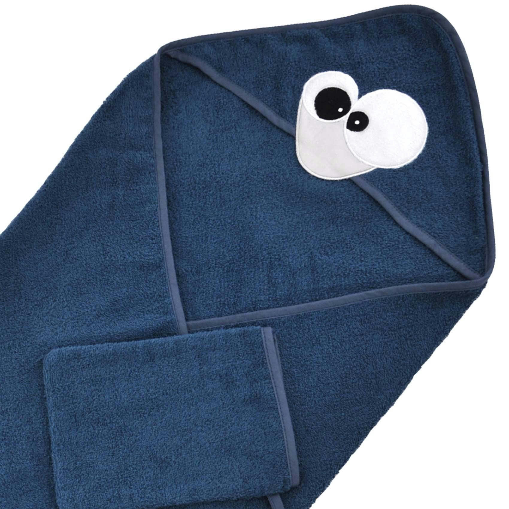 - Sortie de bain et gant enfant Pingou Coton Bleu 75x75