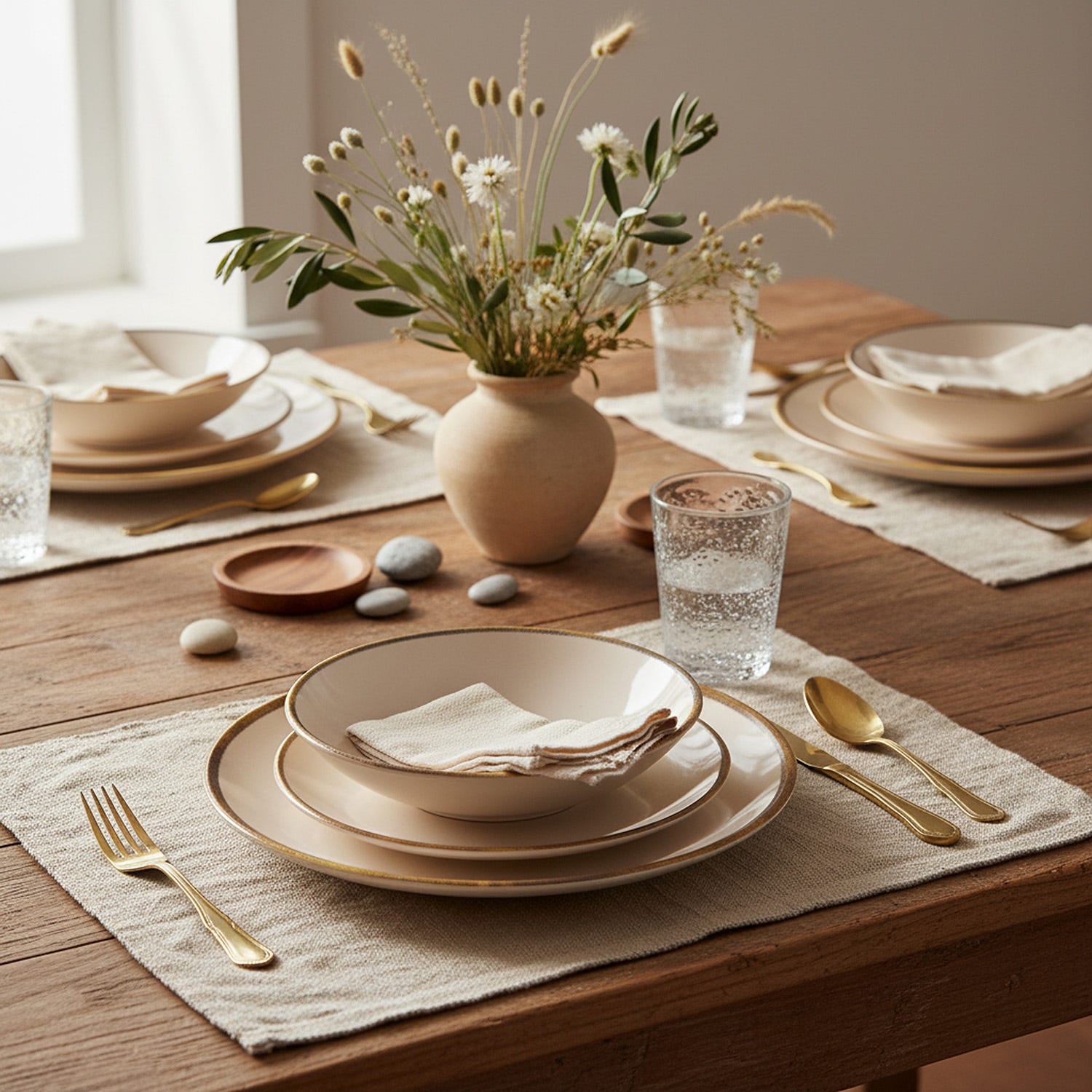 Servizio 18 piatti ceramica bordo pennellato Pyetra