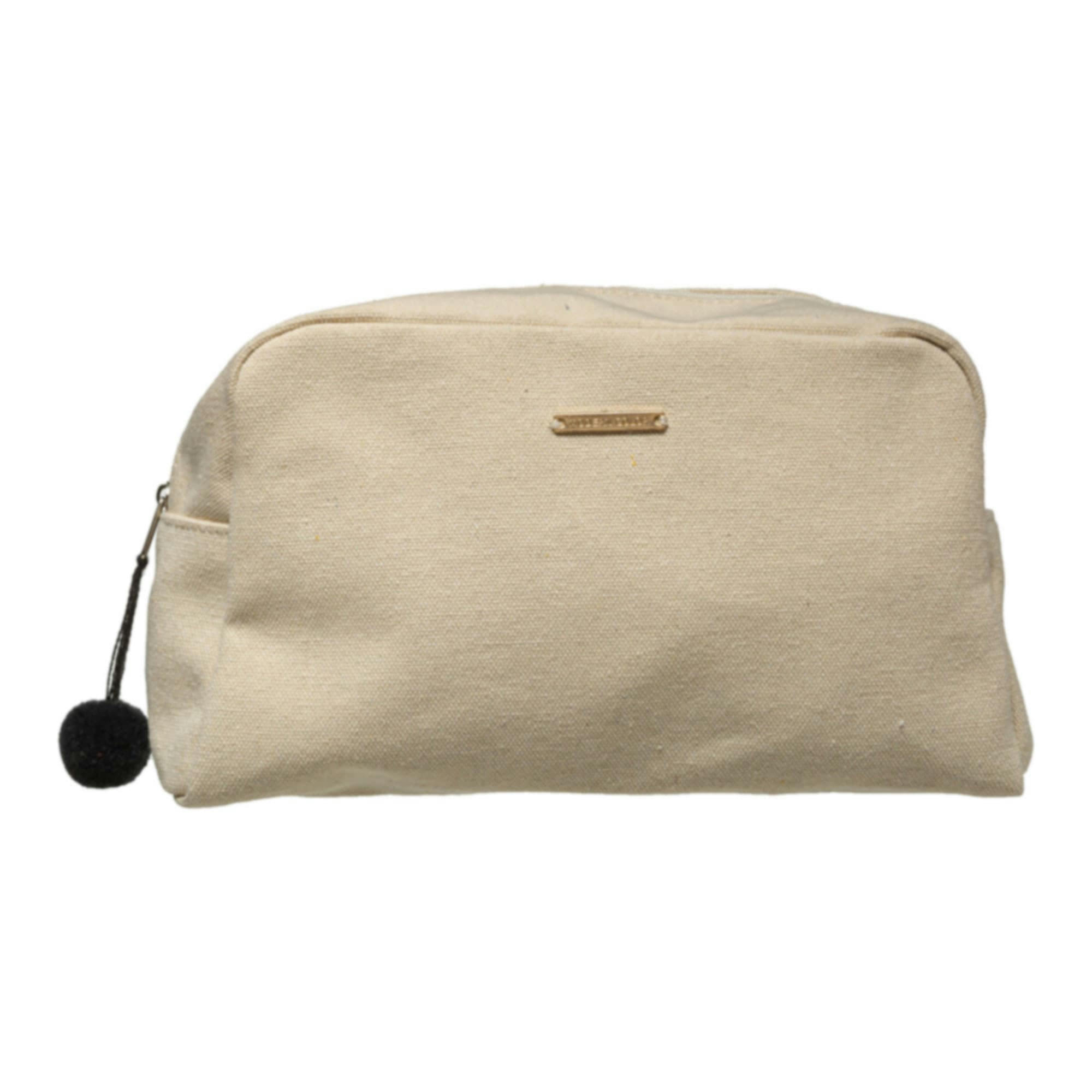 - Trousse de toilette + pochette beige à pompons