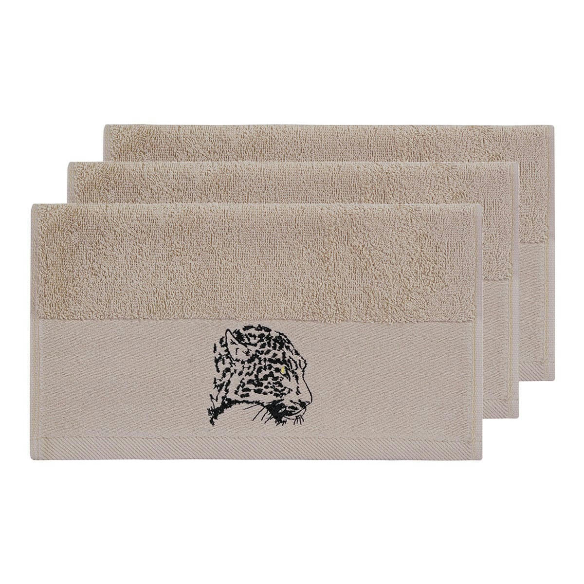 BAGHERA - Lot de 3 serviettes invité Sable 30x50 cm